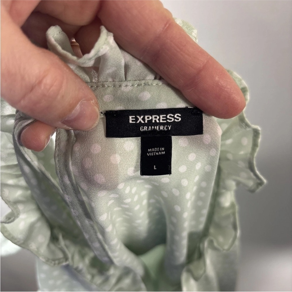 Express Women’s Polka Dot Green Ruffled Blouse - Picture 5 of 7